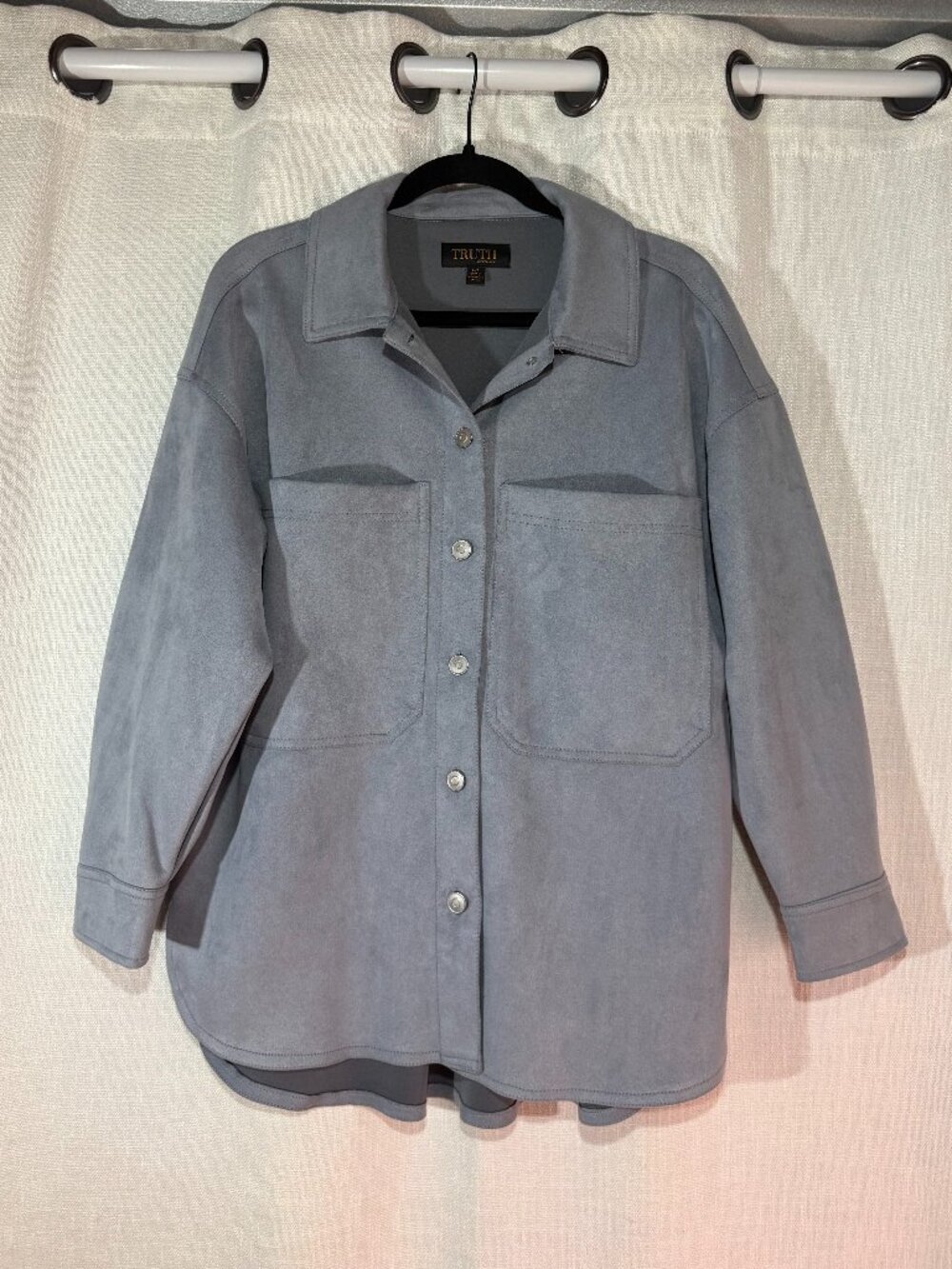 TRUTH by Republic Button Down Top - Mens S - Faux Leather Blue Long Sleeve